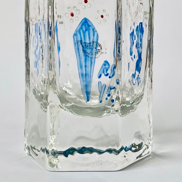 SEA Glasbruk Old Sweden Rune Strand 8" Hexagonal Glass Vase Painted Kurbits *VTG - Picture 2 of 9